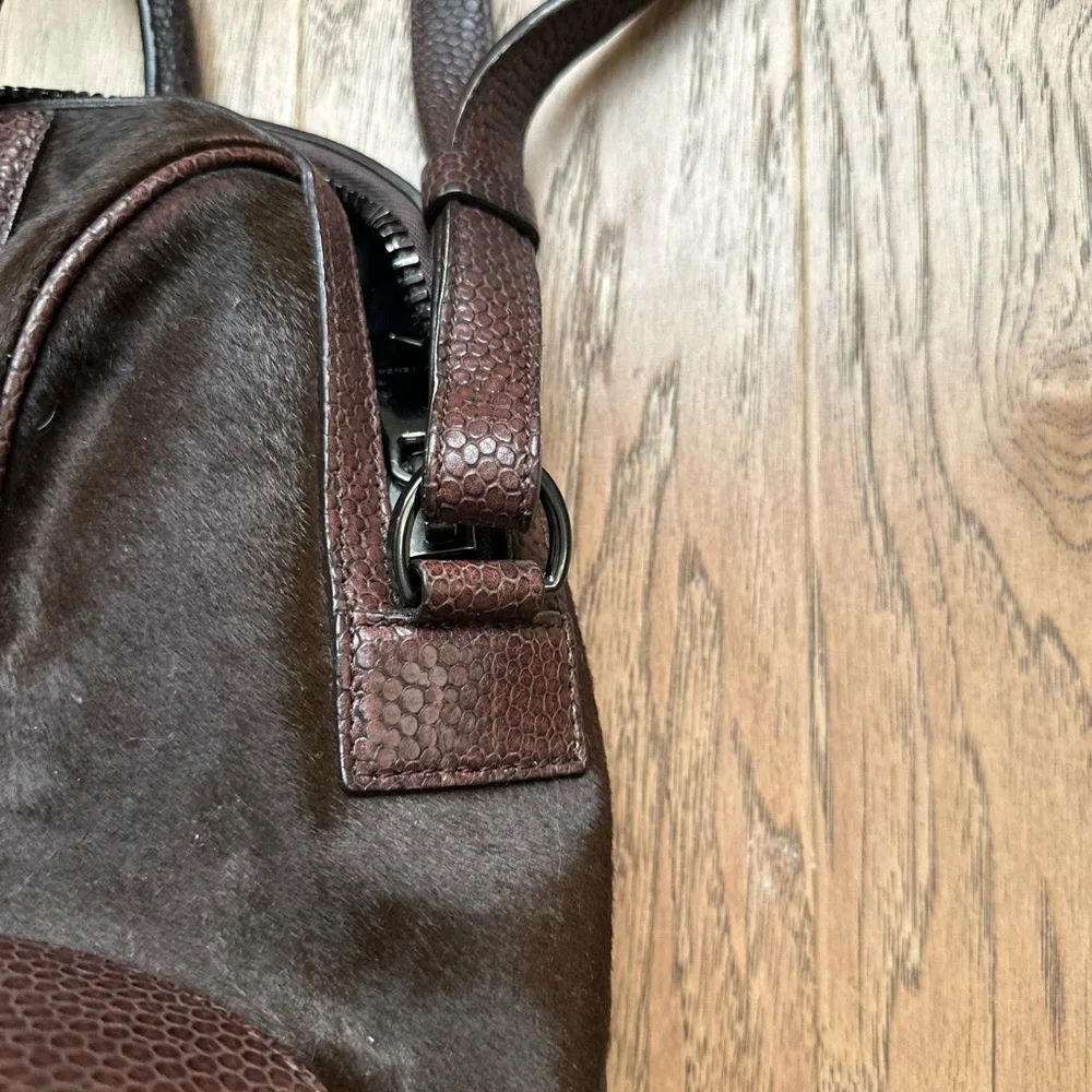 Lizard Embossed Calfskin Calf Hair Medium Lucrezia Tote Dark Brown